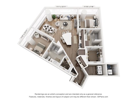 Floor plan for 2 beds, 2 baths, 1301 sqft